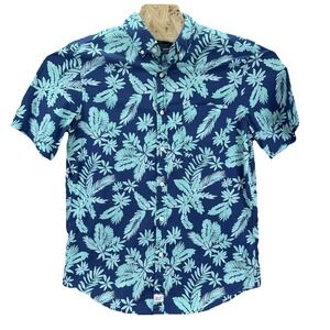 Vineyard Vines Shirt Mens Medium Blue Floral Hawaiian Slim Fit Murray Tropical